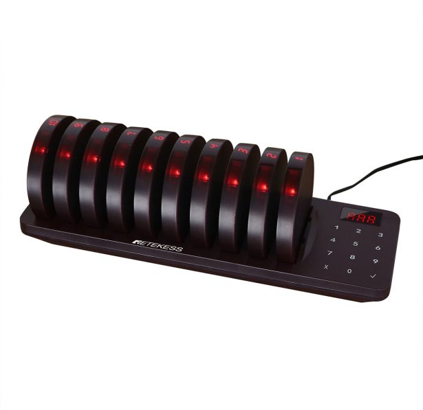 Retekess TD162 Vezeték nélküli Vendéghívó, Ügyfélhívó Rendszer, Ergonomikus Megjelenésű 10db Koronggal